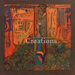 Abstract Bottle in a Textured, Colorful Landscape
