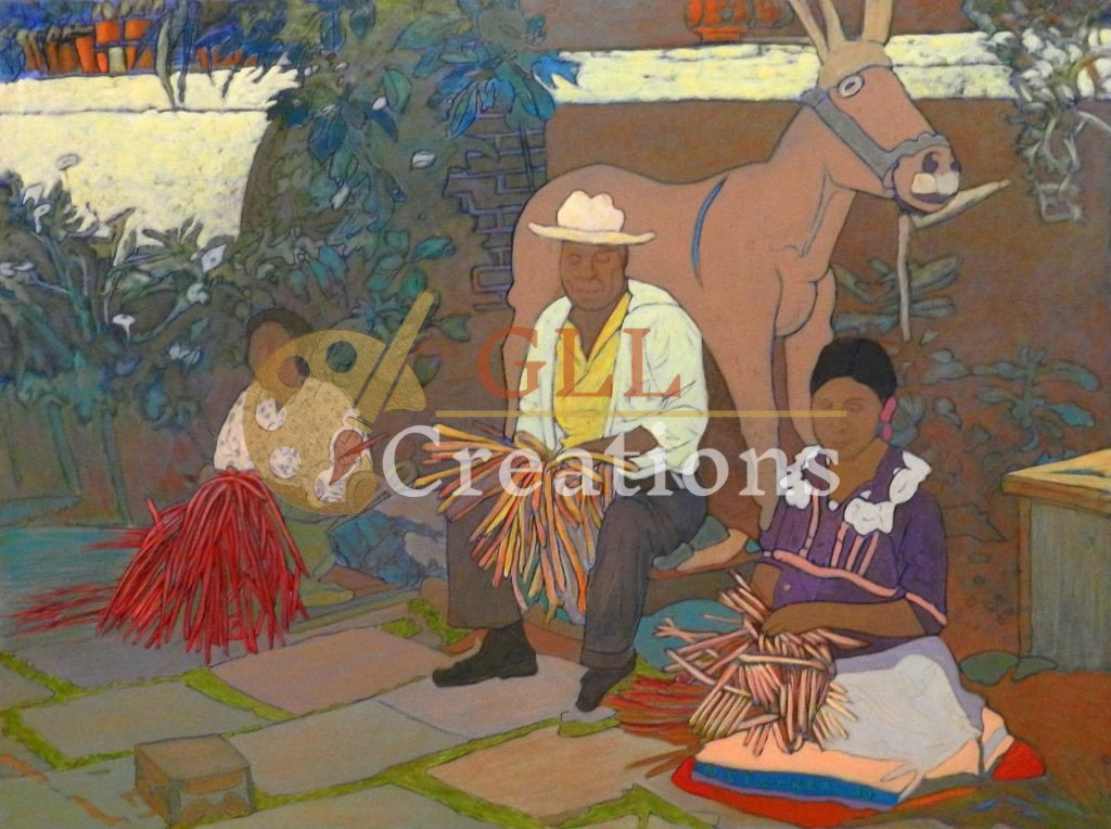 Weavers with Donkey in Courtyard