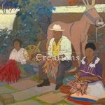 Weavers with Donkey in Courtyard