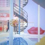 Modern Interior with Spiral Staircase and Red Lips