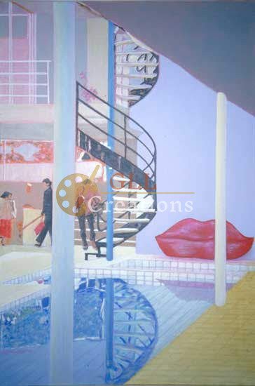 Modern Interior with Spiral Staircase and Red Lips