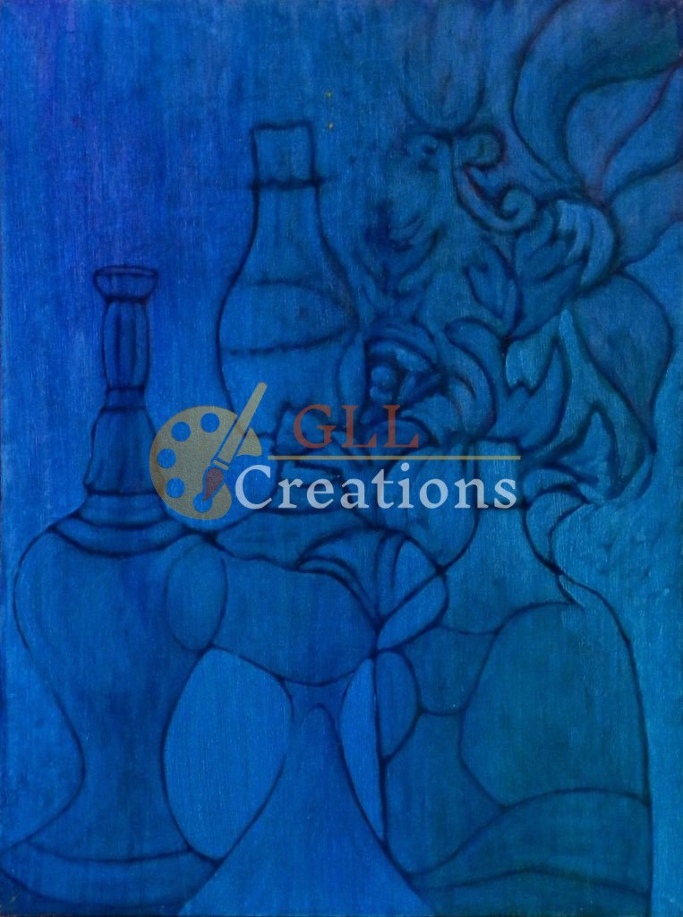 Blue Still Life with Flowing Abstract Forms