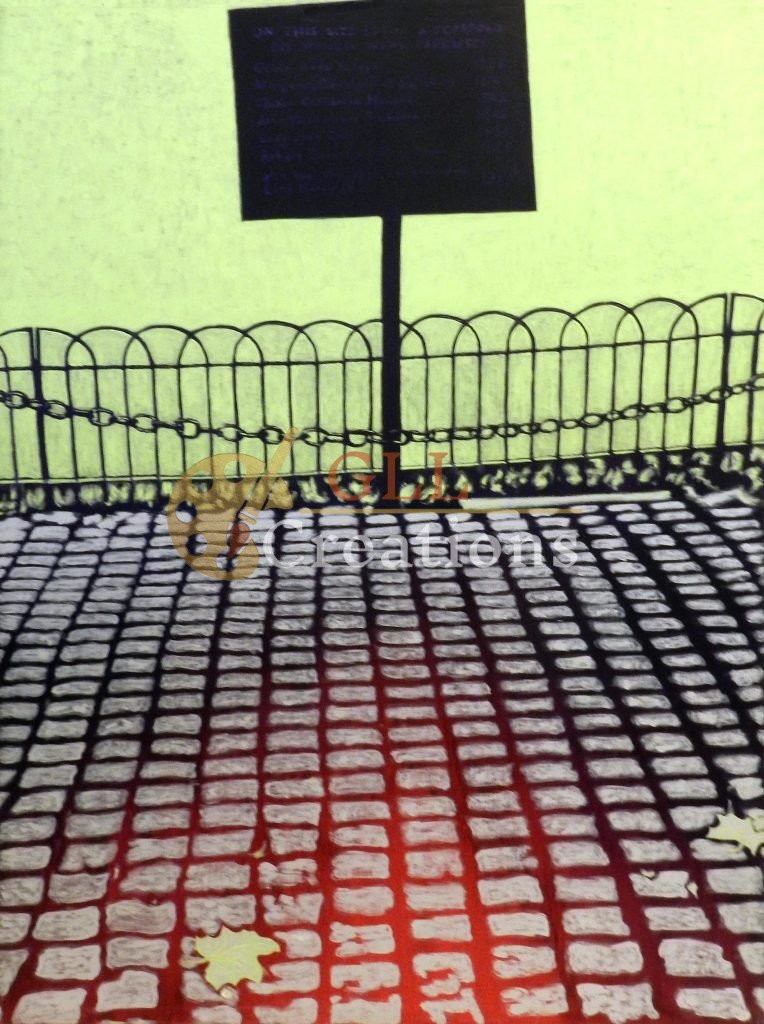 Luminous Pavement with Fence and Mysterious Sign