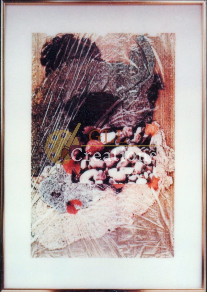 Textured Assemblage with Pebbles and Leaves