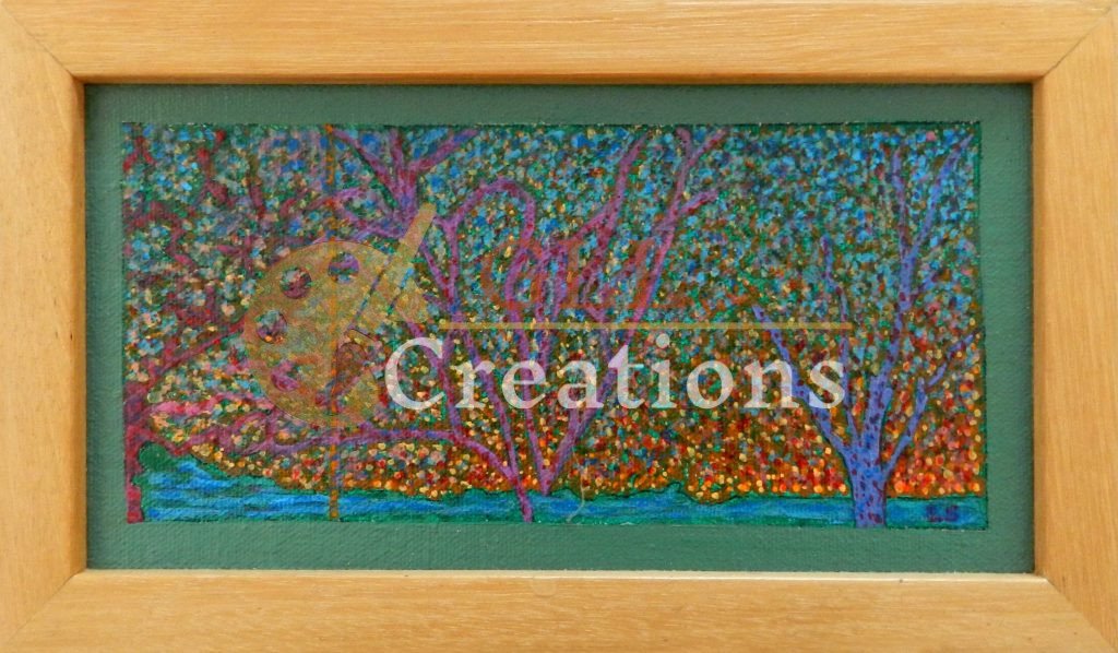 Pointillist Forest Landscape with Vibrant Hues