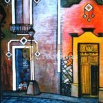 Colorful Cobblestone Street Scene