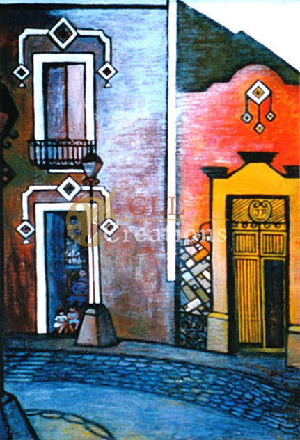 Colorful Cobblestone Street Scene