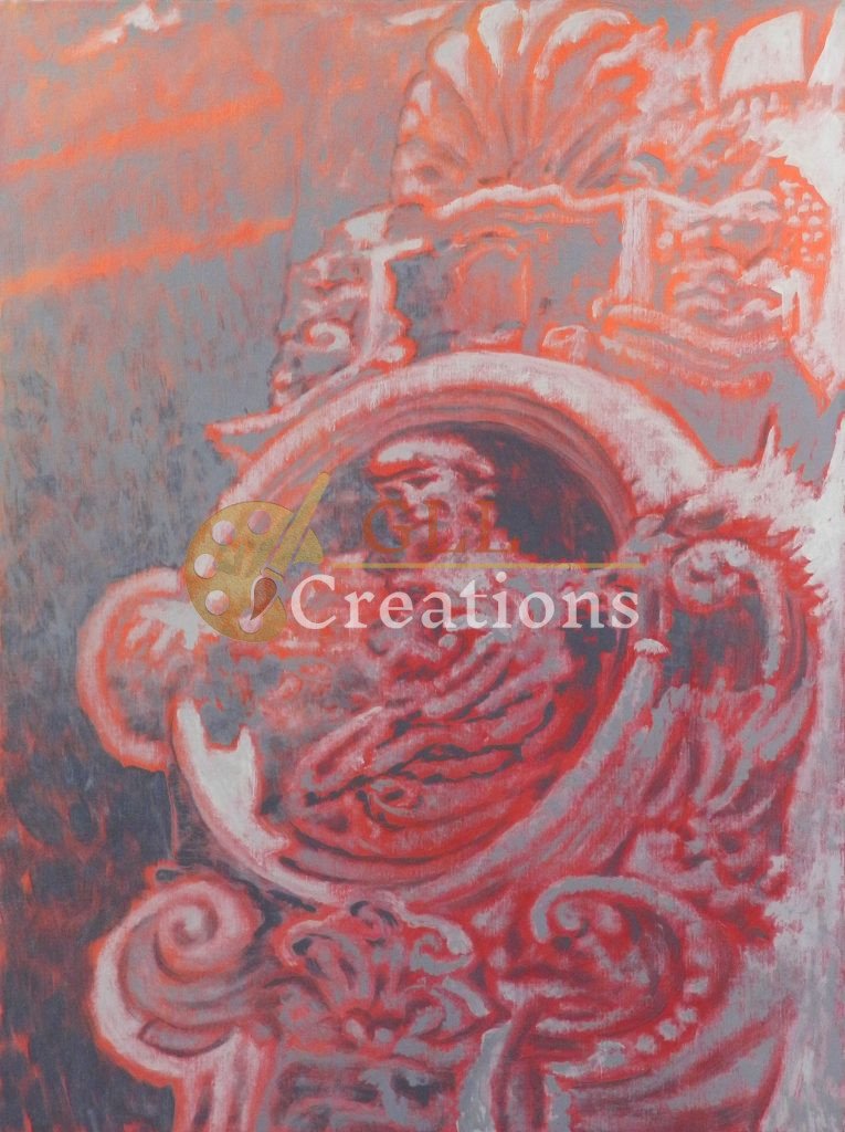 Baroque Bust in Coral and Grey